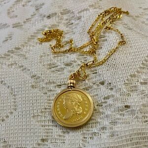 1808 Liberty Gold Plated Coin Pendant with  18in Gold Plated Figaro Chain Nec…